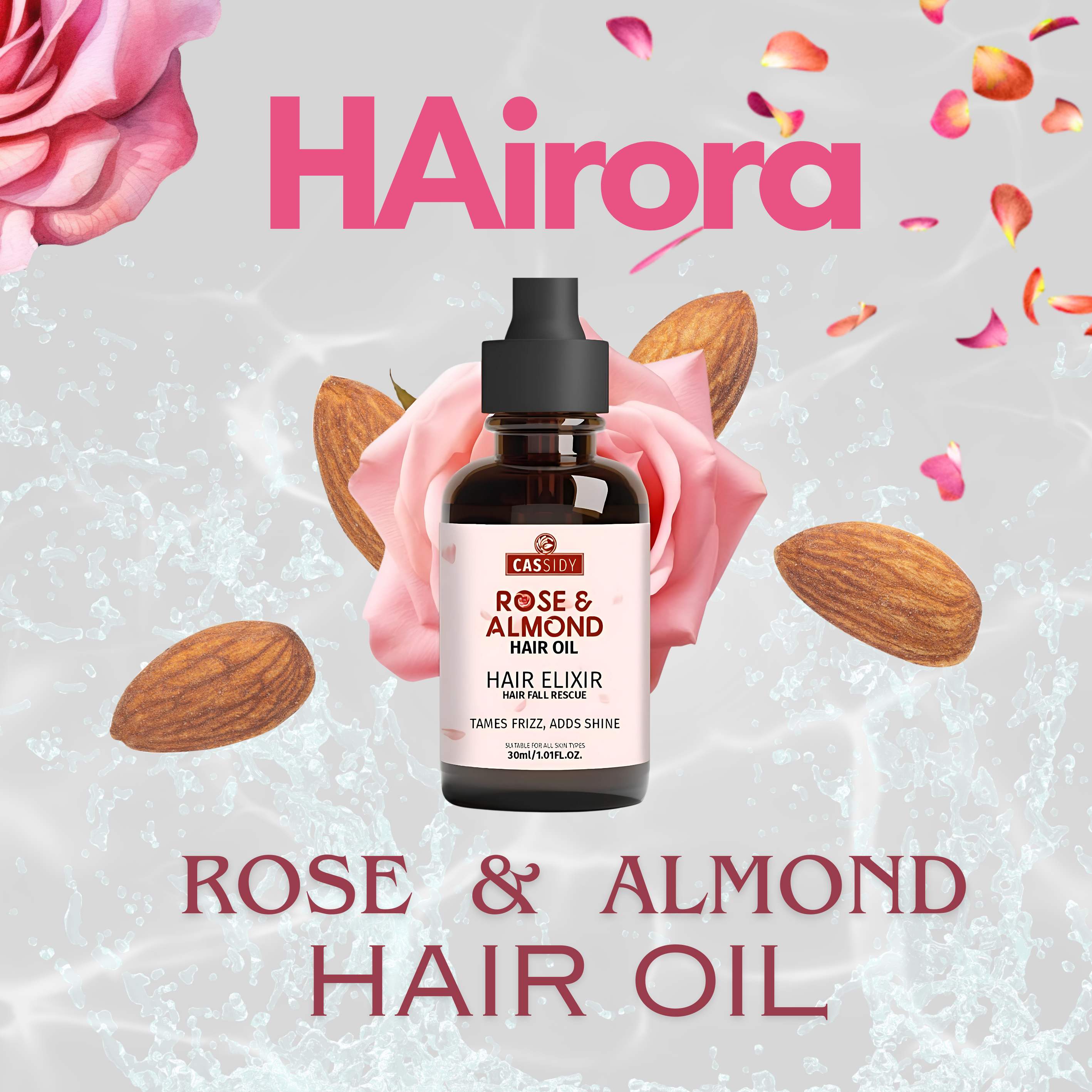 CASSIDY Rose and Almond Hair Oil, Hair Elixir, (30 ML)